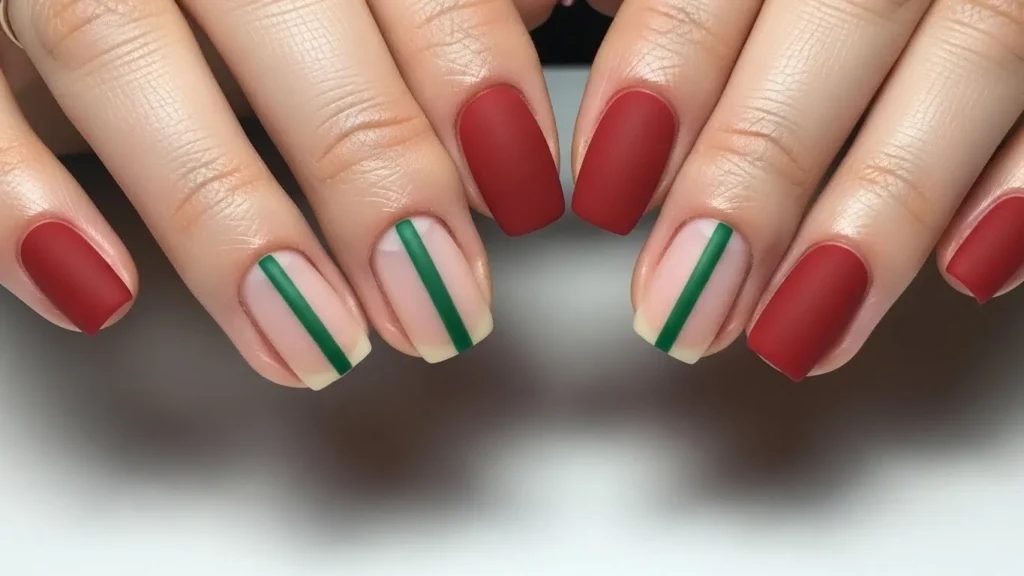 Red and Green Minimal Nail Art